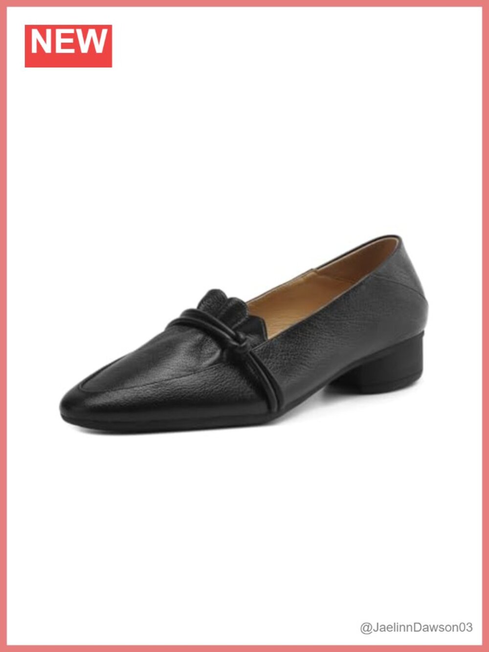 Genuine Leather Pointed Toe Low Chunky Heels Women's Pumps Handmade